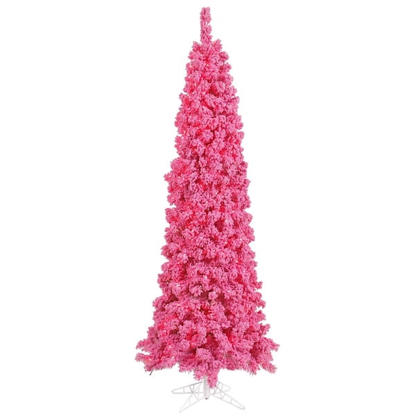 Vickerman 6.5 ft. x 27 in. Flocked Pink Fir Artificial Christmas Tree with 250 Pink LED Light - K168766LED