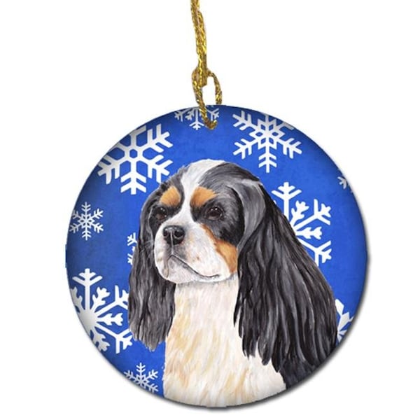 Carolines Treasures Carolines Treasures SC9391-CO1 Cavalier Spaniel Winter Snowflakes Holiday Ceramic Ornament - SC9391-CO1