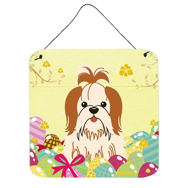 Carolines Treasures Easter Eggs Shih Tzu Red White Wall or Door Hanging Prints - BB6087DS66
