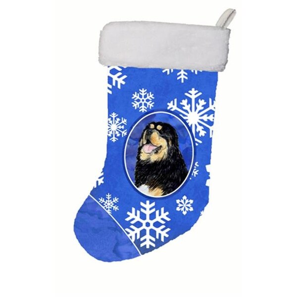 Carolines Treasures Carolines Treasures SS4650-CS 11 W x 8 H in. Tibetan Mastiff Winter Snowflakes Christmas Stocking - SS4650-CS