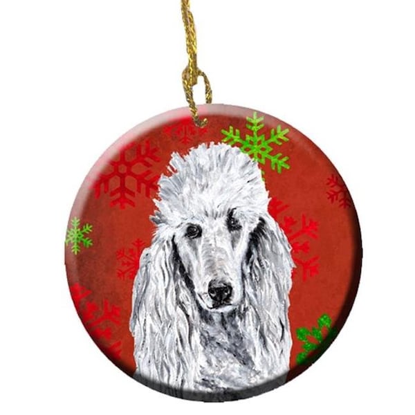 Carolines Treasures Carolines Treasures SC9751CO1 White Standard Poodle Red Snowflakes Holiday Ceramic Ornament - SC9751CO1