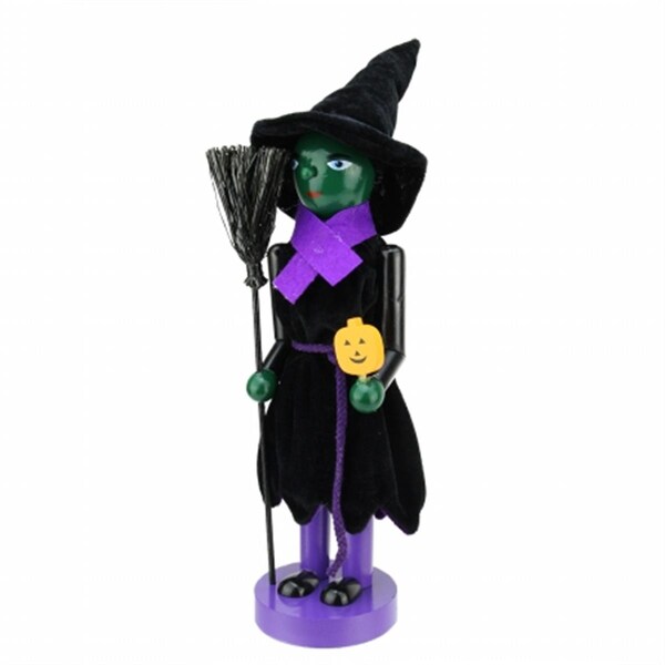 Northlight Seasonal Green Witch Decorative Wooden Halloween Nutcracker Holding Broom and Jack-O-Lantern - 31741962