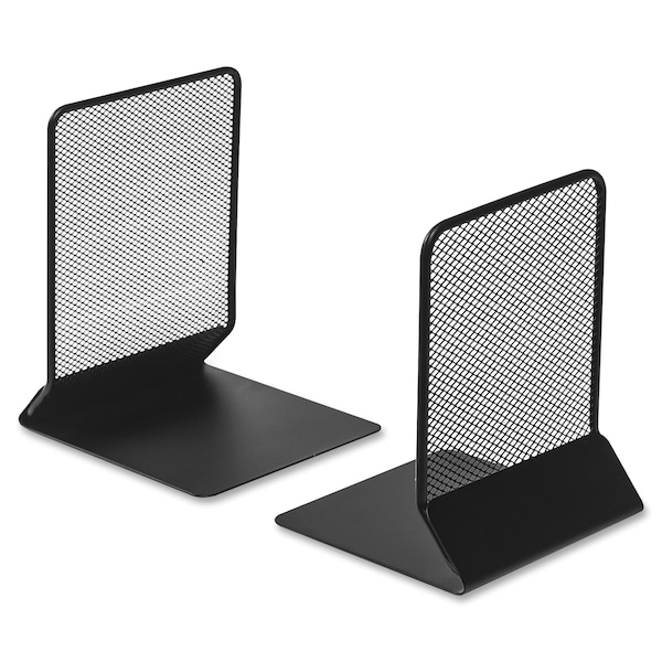 Lorell Mesh Steel Bookends, 7" x 5.4" x 5.3", Black, PK2 - LLR84242