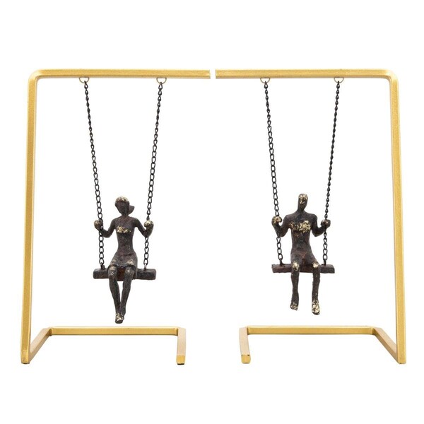 Sagebrook Home Swinging People Bookends, Gold - Set of 2 - 12373