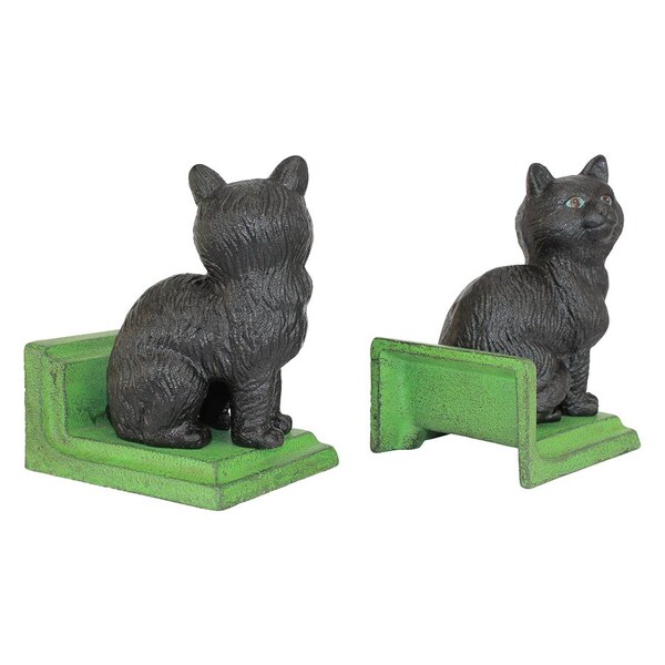 Design Toscano Kitten Kibitzing Cat Cast Iron Sculptural Bookend Pair - SP1457