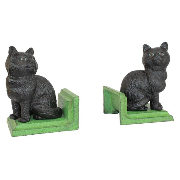 Design Toscano Kitten Kibitzing Cat Cast Iron Sculptural Bookend Pair - SP1457