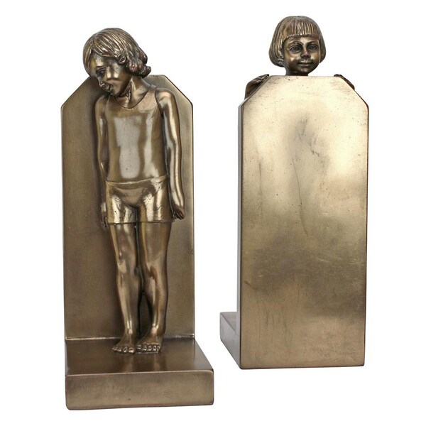 Design Toscano Simplicity (1913) art Deco Children Sculptural Bookend Pair - PD3526