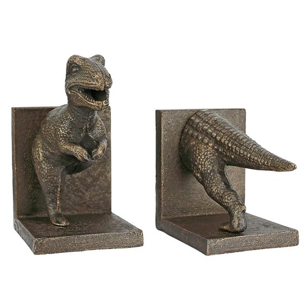 Design Toscano T-Rex Dinosaur Cast Iron Sculptural Bookend Pair - SP2814