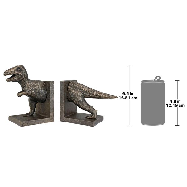 Design Toscano T-Rex Dinosaur Cast Iron Sculptural Bookend Pair - SP2814