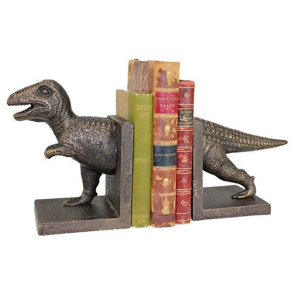 Design Toscano T-Rex Dinosaur Cast Iron Sculptural Bookend Pair - SP2814