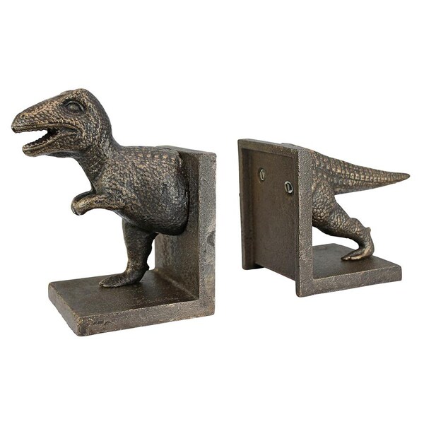 Design Toscano T-Rex Dinosaur Cast Iron Sculptural Bookend Pair - SP2814