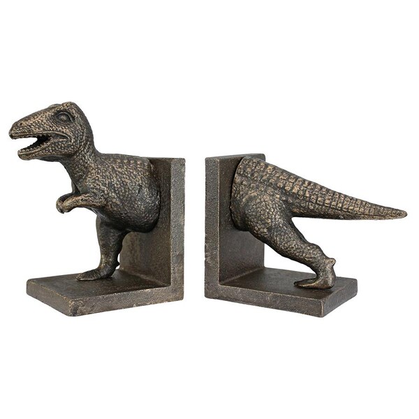 Design Toscano T-Rex Dinosaur Cast Iron Sculptural Bookend Pair - SP2814