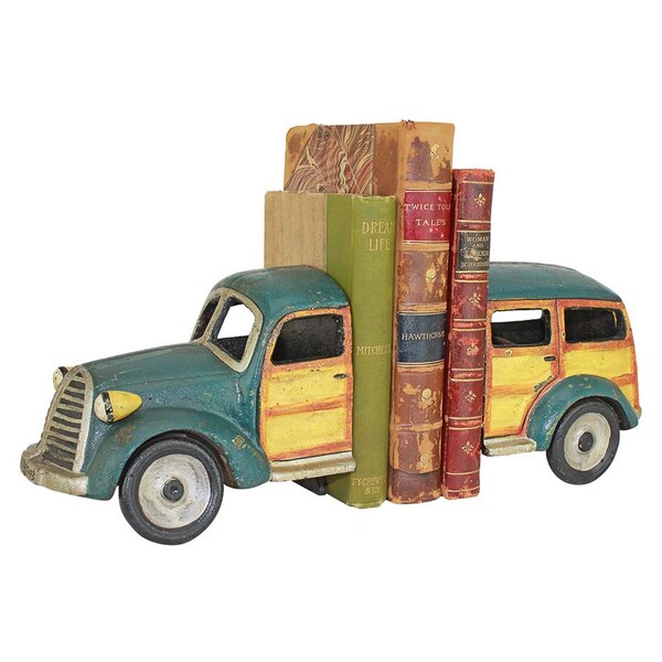 Design Toscano Woodie Wagon Cast Iron Sculptural Bookend Pair - SP2155