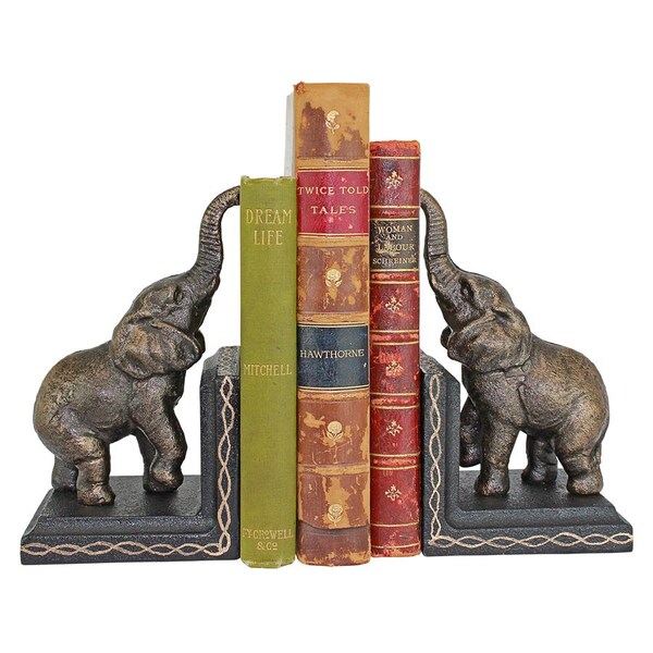 Design Toscano Triumphant Elephant Cast Iron Sculptural Bookend Pair - SP2869