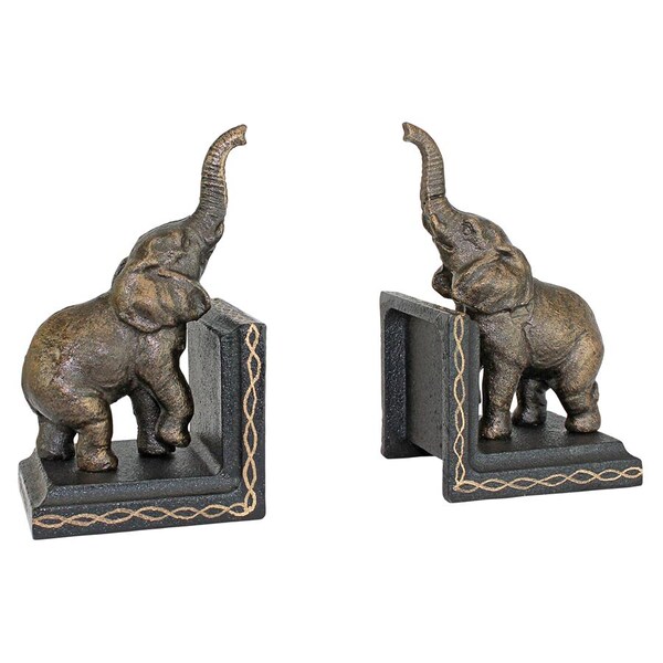 Design Toscano Triumphant Elephant Cast Iron Sculptural Bookend Pair - SP2869