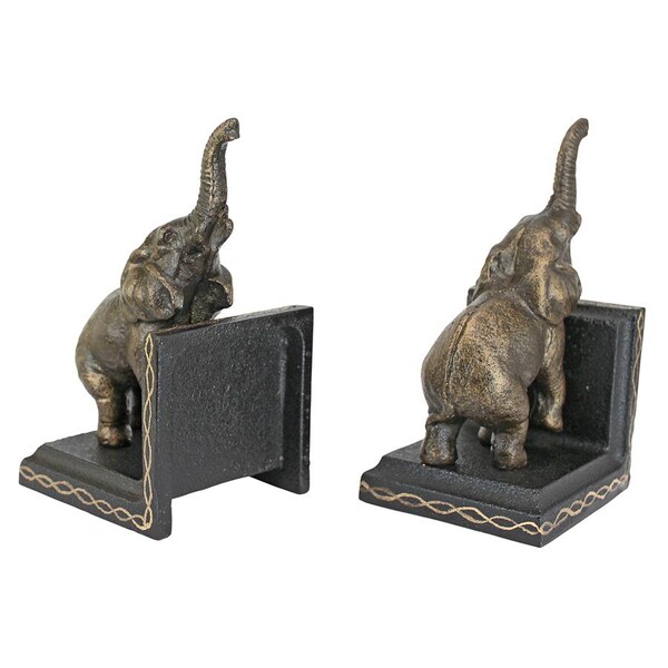 Design Toscano Triumphant Elephant Cast Iron Sculptural Bookend Pair - SP2869