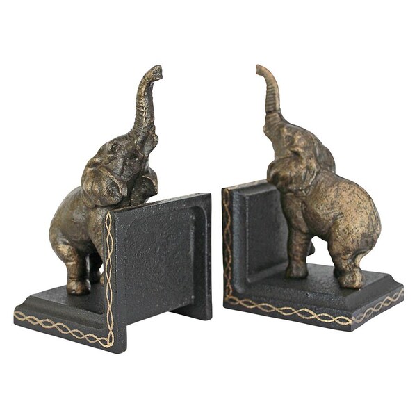 Design Toscano Triumphant Elephant Cast Iron Sculptural Bookend Pair - SP2869
