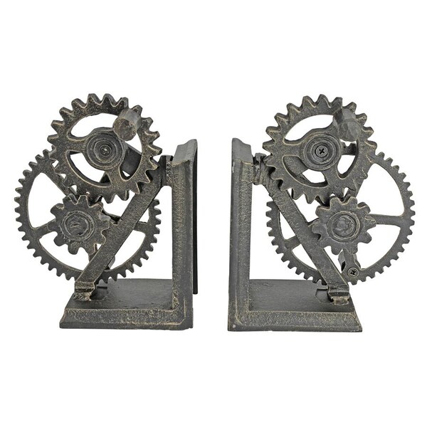 Design Toscano Industrial Gear Sculptural Iron Bookends - QH9631