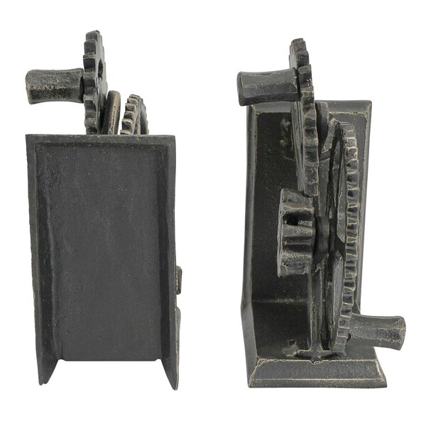 Design Toscano Industrial Gear Sculptural Iron Bookends - QH9631