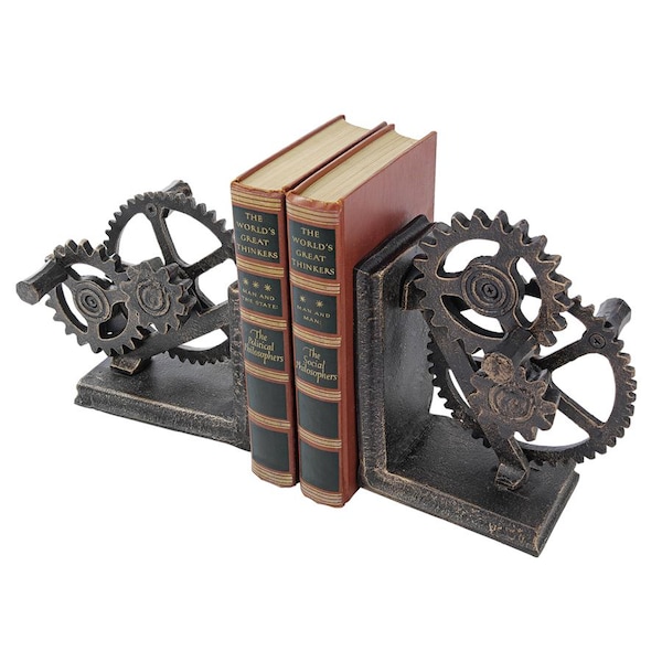 Design Toscano Industrial Gear Sculptural Iron Bookends - QH9631