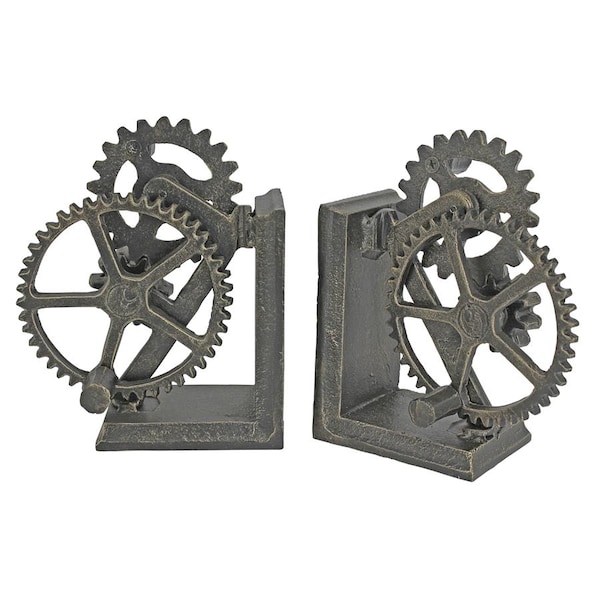 Design Toscano Industrial Gear Sculptural Iron Bookends - QH9631