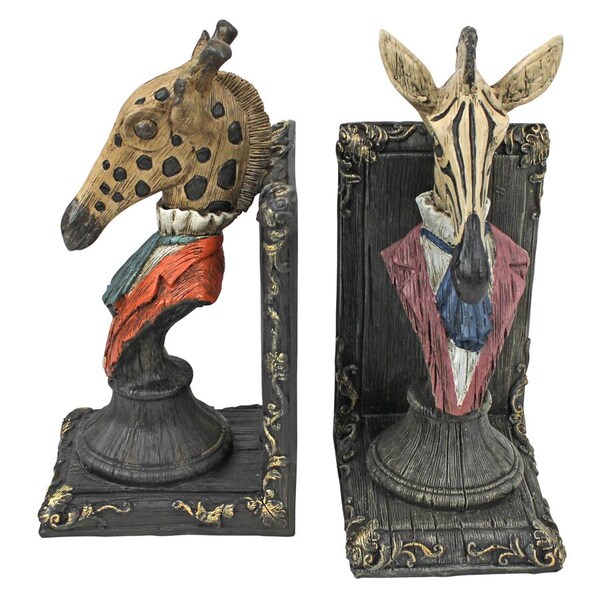 Design Toscano Serengeti Soiree Giraffe and Zebra Bookends - QS92460