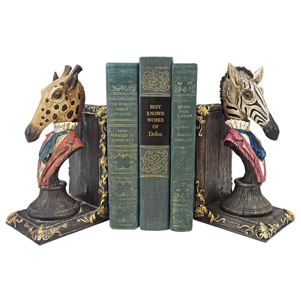 Design Toscano Serengeti Soiree Giraffe and Zebra Bookends - QS92460