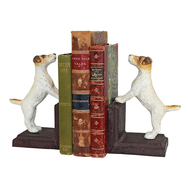 Design Toscano Jack Russell Terrier Dog Cast Iron Sculptural Dog Bookend Pair - SP2527