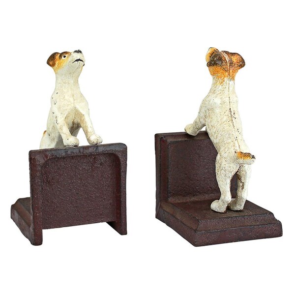 Design Toscano Jack Russell Terrier Dog Cast Iron Sculptural Dog Bookend Pair - SP2527