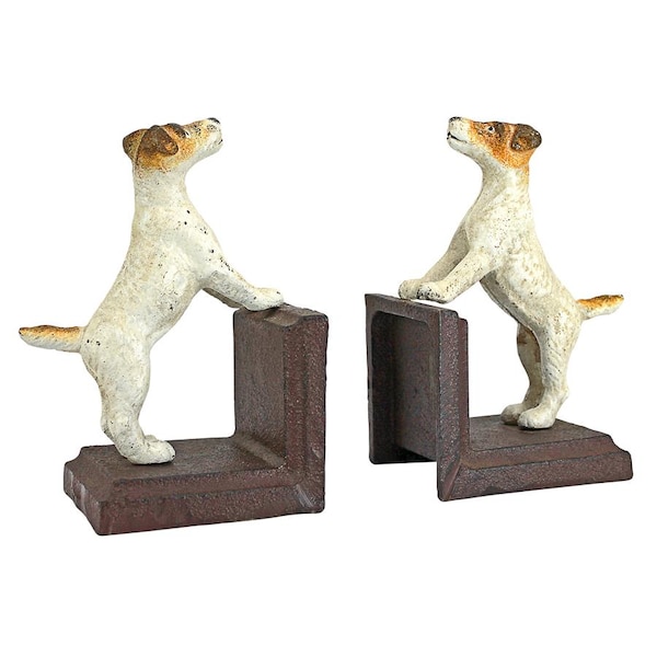 Design Toscano Jack Russell Terrier Dog Cast Iron Sculptural Dog Bookend Pair - SP2527