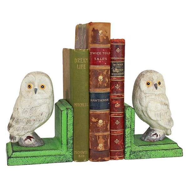 Design Toscano Wise Snowy Owl Cast Iron Sculptural Bookend Pair - SP2819