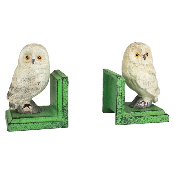 Design Toscano Wise Snowy Owl Cast Iron Sculptural Bookend Pair - SP2819