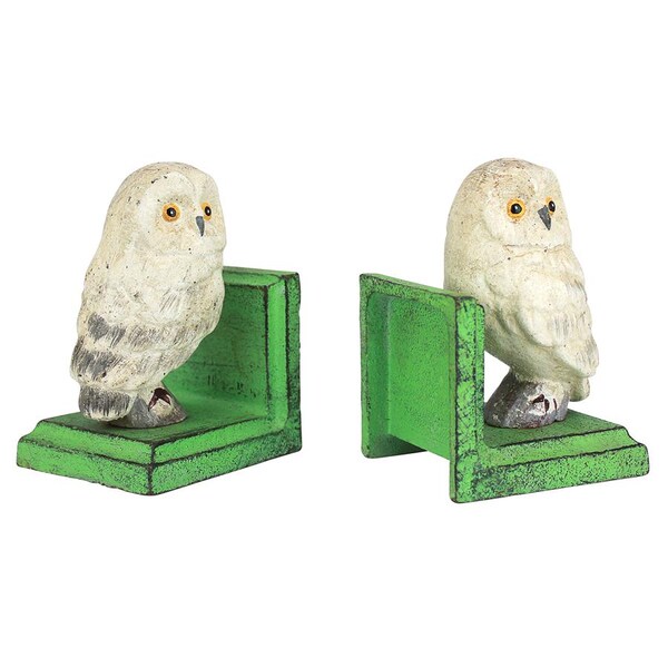 Design Toscano Wise Snowy Owl Cast Iron Sculptural Bookend Pair - SP2819