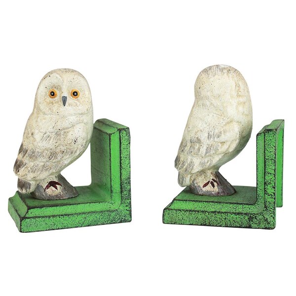 Design Toscano Wise Snowy Owl Cast Iron Sculptural Bookend Pair - SP2819
