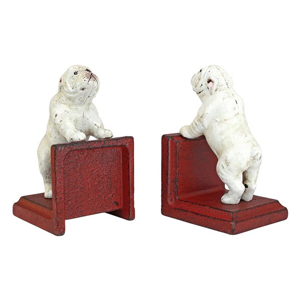 Design Toscano Over the Fence Bulldog Cast Iron Sculptural Bookend Pair - SP2524