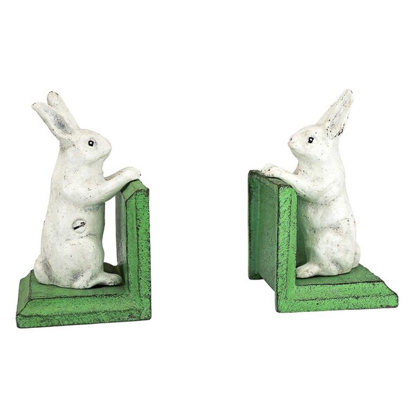 Design Toscano Bookworm Bunny Rabbits Cast Iron Sculptural Bookend Pair - SP1601