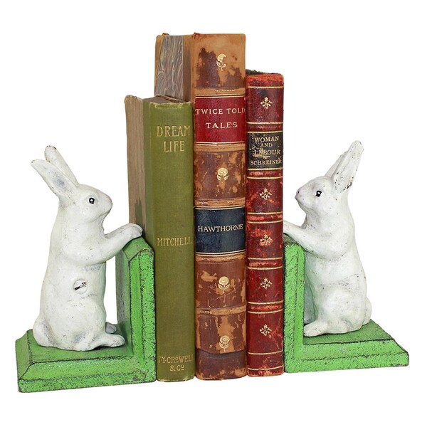 Design Toscano Bookworm Bunny Rabbits Cast Iron Sculptural Bookend Pair - SP1601
