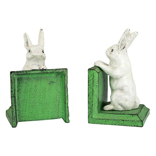 Design Toscano Bookworm Bunny Rabbits Cast Iron Sculptural Bookend Pair - SP1601