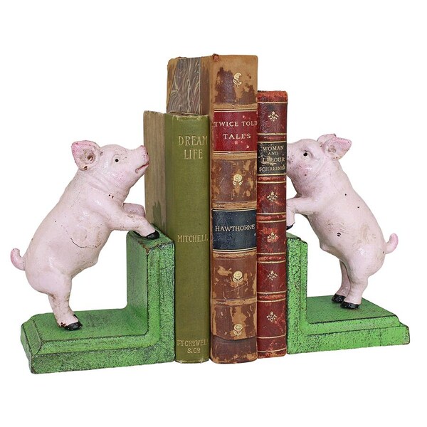 Design Toscano Piggy in a Pen Cast Iron Sculptural Bookend Pair - SP2525