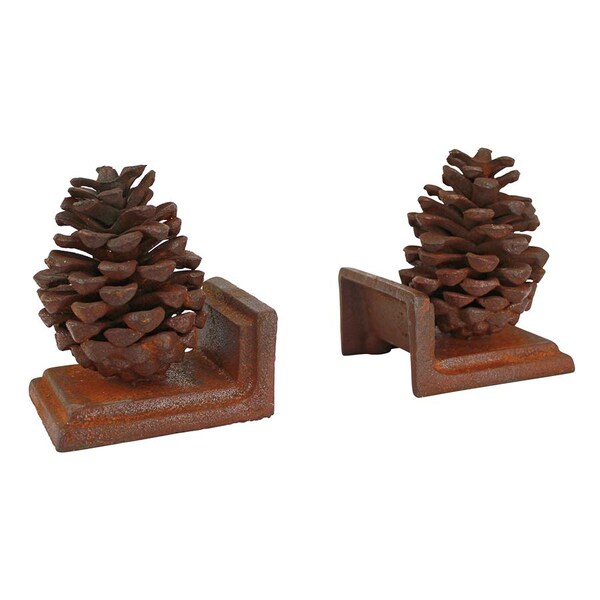Design Toscano Grande Pinecone Cast Iron Sculptural Bookend Pair - SP339