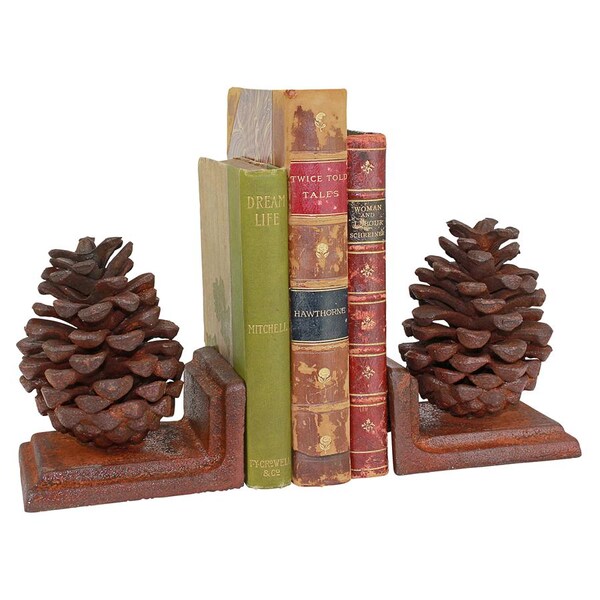 Design Toscano Grande Pinecone Cast Iron Sculptural Bookend Pair - SP339
