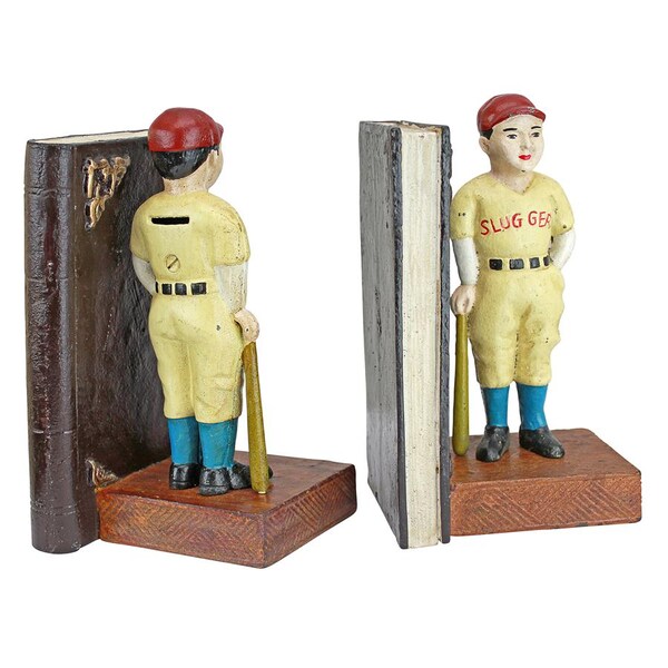 Design Toscano Batter Up! Vintage Baseball Slugger Cast Iron Sculptural Bookend Pair - SP1155