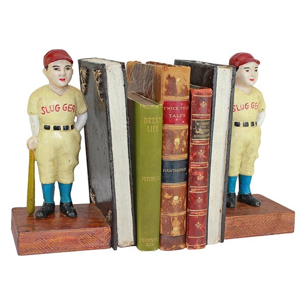 Design Toscano Batter Up! Vintage Baseball Slugger Cast Iron Sculptural Bookend Pair - SP1155
