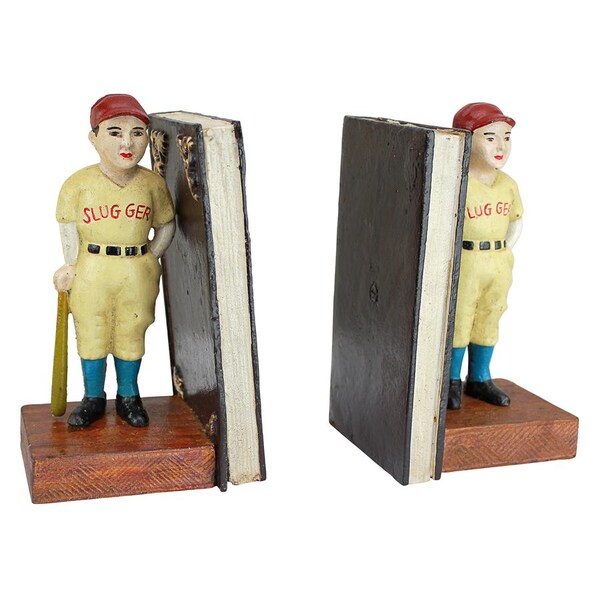 Design Toscano Batter Up! Vintage Baseball Slugger Cast Iron Sculptural Bookend Pair - SP1155