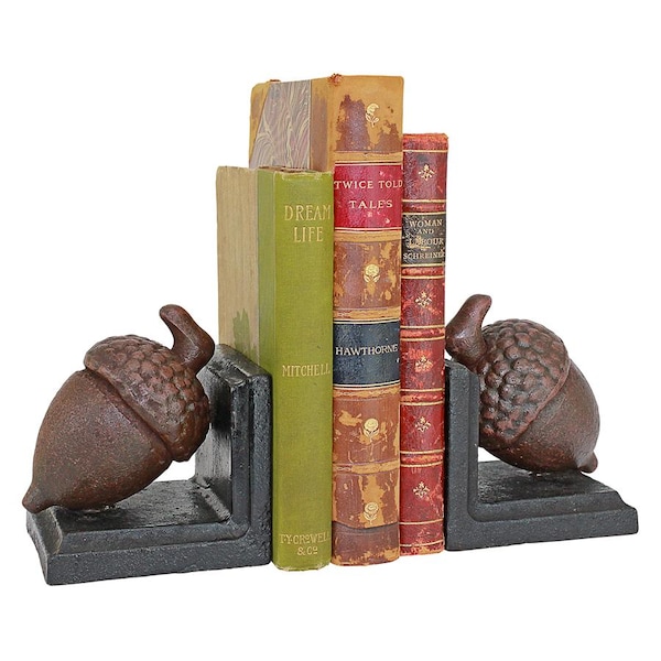 Design Toscano Grande Acorn Cast Iron Sculptural Bookend Pair - SP392