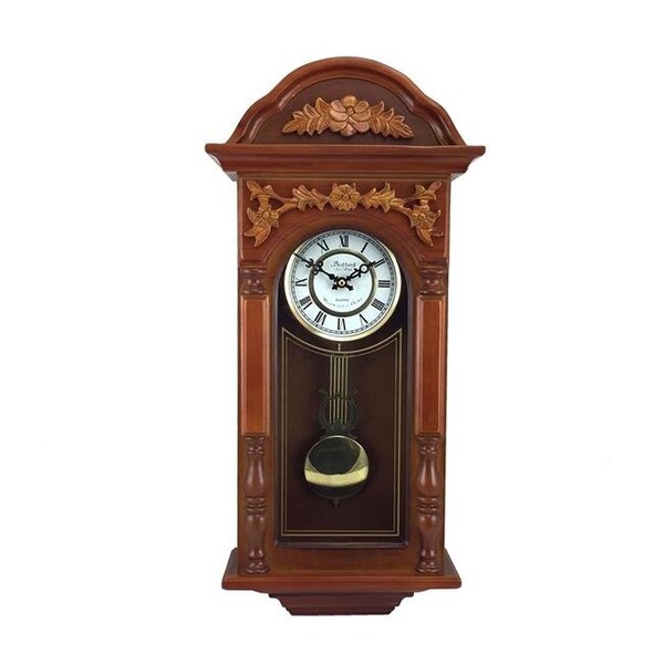 Bedford Clock Collection Bedford Clock Collection BED-9014 27.5 in. Antique Chiming Wall Clock with Roman Numerals; Oak Finish - BED-9014