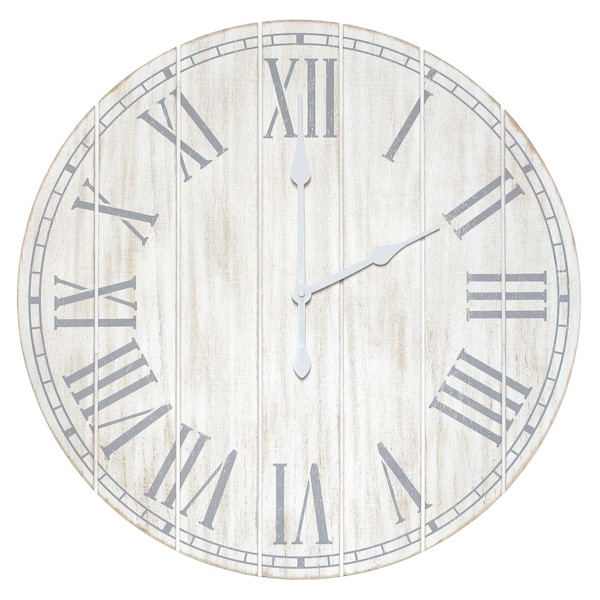 Elegant Designs Wood Plank 23" Large Coastal Rustic Wall Clock, White Wash - HG2003-WWH