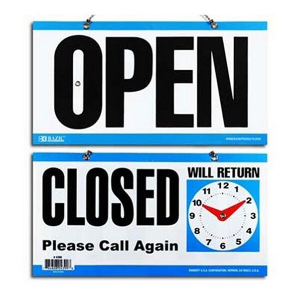 Bazic Products Bazic 6-inch X 11.5-inch CLOSED-inch Clock Sign w/ OPEN-inch sign on bacK, 24PK - 4399