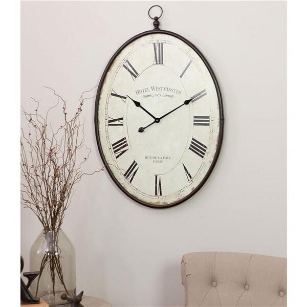 Clock King 36 x 23.5 x 1.5 in. Ines Large Oval Wall Clock, Brown - CL1878861