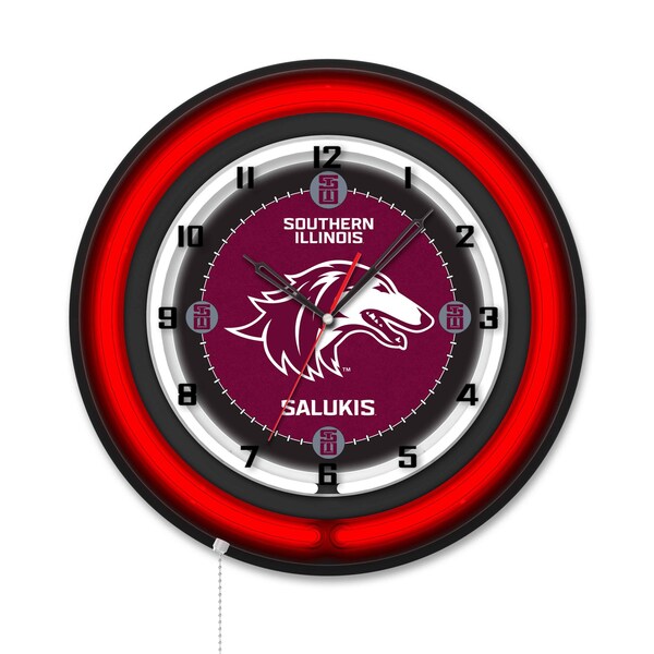 Holland Bar Stool Southern Illinois University 19 Double Neon Wall Clock - CLK19BK